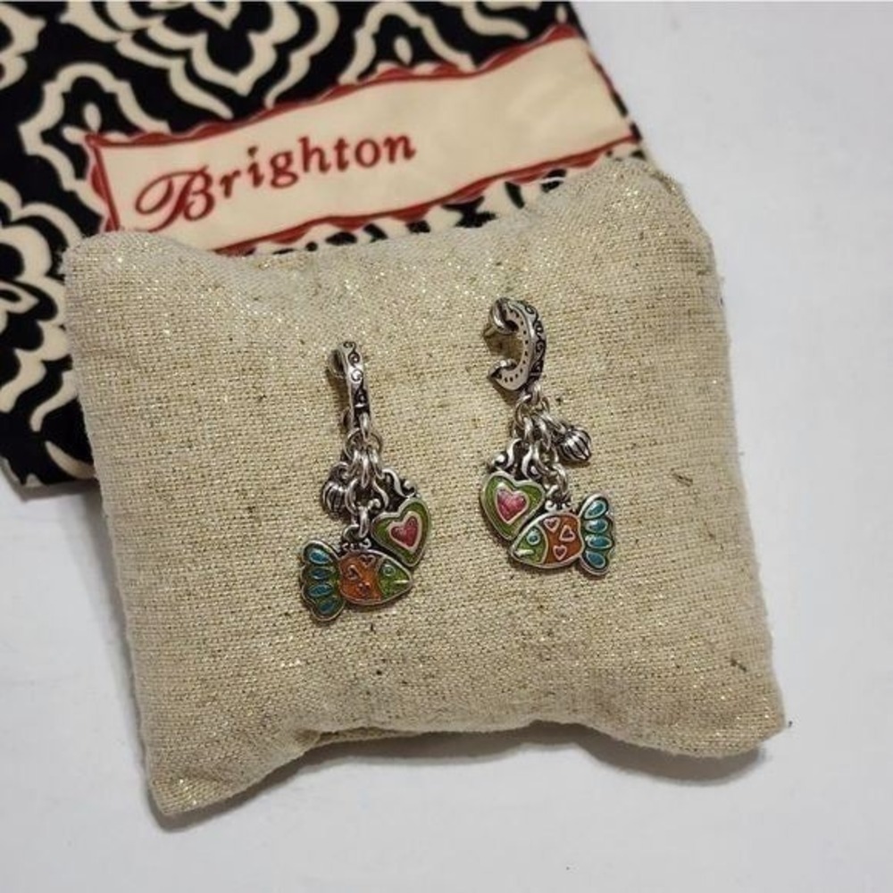 Brighton Lil Sea Silver Enamel Fish Heart Drop Earrings Whimsical Dangle Post